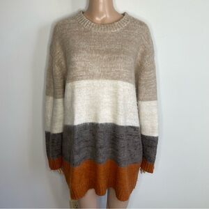 Universal Thread Striped Crewneck Oversized Fuzzy Pullover Long Sleeve Sweater